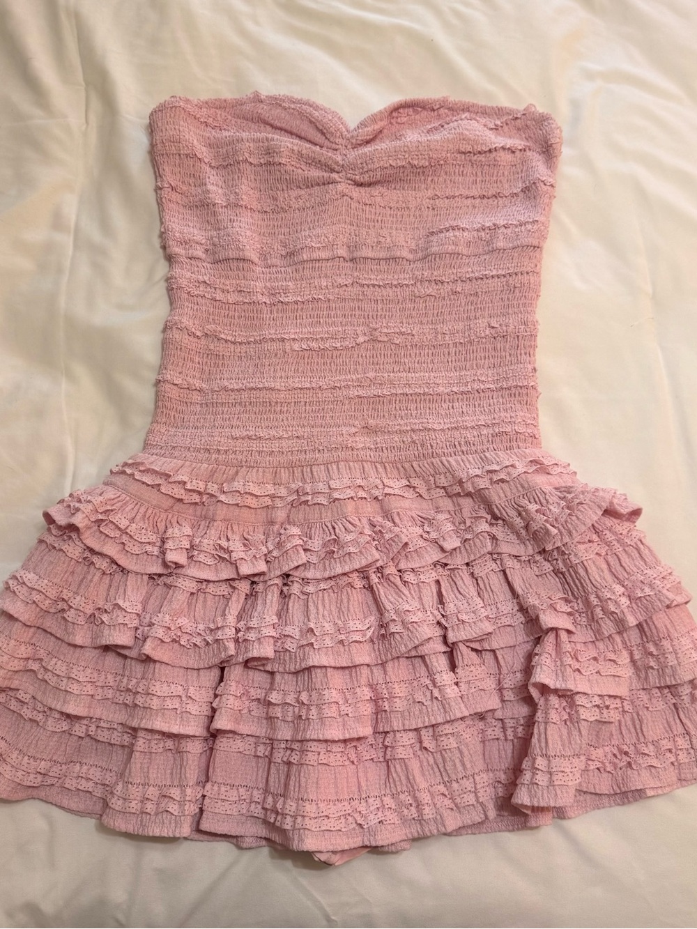 Strapless Pink Ruffle Mini Dress/Romper